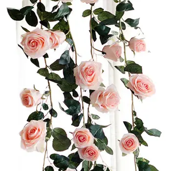 180cm Kunstlik Roos Lill Võltsitud Simulatsiooni Faux Siidist Viinapuu Luuderohi String Kodu Aias Pulmas Rippuvad Kaunistused Kaunistused Tarvikud