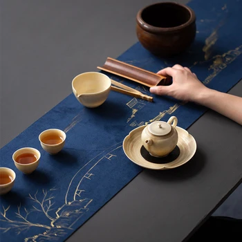 30x180/250/300cm veekindel suede Zen mõttes käsitsi maalitud tee mat tabelis koha Hiina stiilis kirjandus laudlina teacup paigutamine