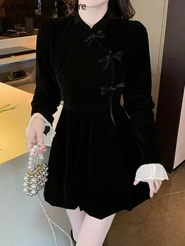 Elegantne Mini Velvet Jõulud Kleit Naiste Vintage Šikk Disain Cheongsam Kleit Naine Korea Vabaaja Õhtu Poole Kleit Uus Aasta 4