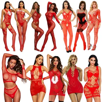 12 stiile Punane Seksikas pesu Teddies Bodysuit Erootiline naistepesu avatud jalgevahe elastsus keha sukad kuum erootiline festival kostüümid