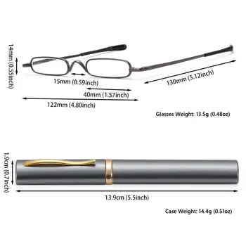 1TK Unisex Kompaktne Mini Slim Pen Lugemise Prillid Metallist Väike Toru Kevadel Hingedega Lugeja Prillid Kaasaskantav Clip Case1.0~4.0 5