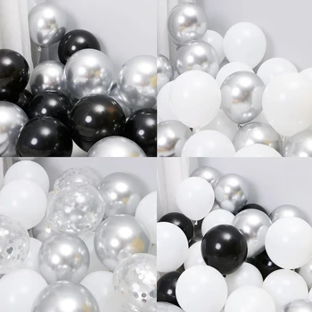50TK Must-Valge Silver Pearl Lateks Konfetit Õhupallid Uut Aastat, Pulmi Jõulud Sünnipäeva Teenetemärkide Globos 0