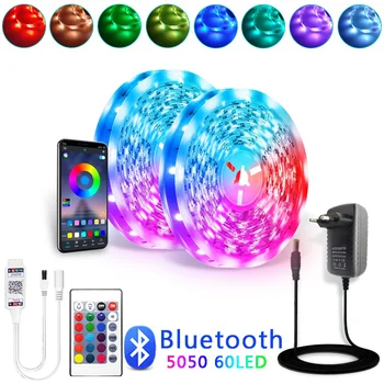Bluetooth-LED Valgus RGB 5050 SMD 2835 Paindlik Lindi Fita Led Riba RGB 5M 10M 15M Lindi Diood DC12V 60LED/M+Adapter