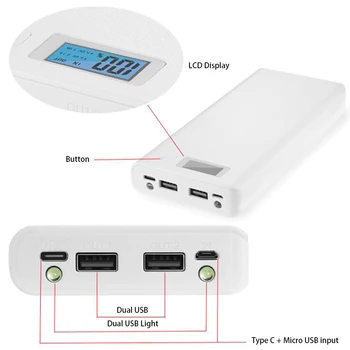 Dual-USB-Micro-USB-C Tüüpi Power Bank Shell 5V DIY 8*18650 Juhul Aku Storage Box Ilma Aku 4