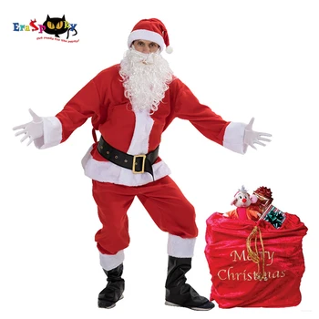 Eraspooky 2019 Velvet Red Santa Claus Cosplay Meeste Täiskasvanud Jõulud Kostüüm Kostüüm Habe Müts Jõuluvana Kõht kingikoti Rekvisiidid