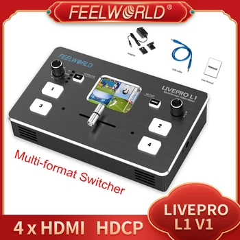 FEELWORLD LIVEPRO L1 Vahetaja Multi-formaadis Video Mixer 4 channel Mini HD Vahetaja HDMI sisendeid reaalajas (Live Streaming)