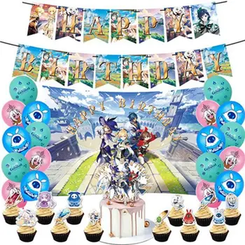 Genshin Mõju Teemaline sünnipäevapidu Õhupallid Set Mängud PAIMON KOKOMI KLEE Kook Lipud Cosplay Rekvisiitide DIY Anime Tarvikud Kingitused