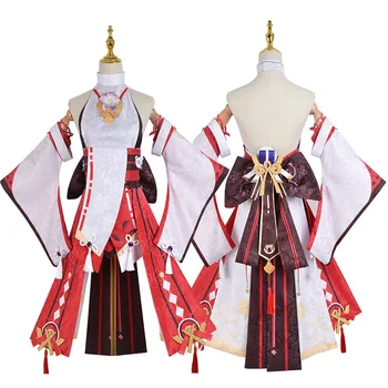 Genshin Mõju Yae Miko Cosplay Kostüüm Inazuma Linna Yae Parukas Ühtne Kleit Varustus Halloween Kostüümid Naistele 1