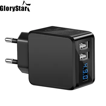 GloryStar Universaalne Seina Laadija Travel Adapter LED Intelligentne Digitaalne Ekraan 5V 2.1 2 USB Porti Ekraani Pinge Praegune