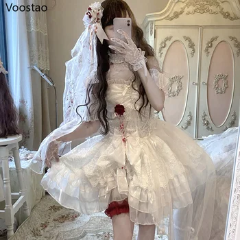 Gooti Lolita Princess Kleit Naiste Vintage Terror Vere Pruut Halloween Kleidid Naine Y2k Sidemega Roosa Pits Mini Vestidos