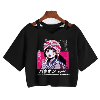Goth Anime T-Särk Naiste Suvel Harajuku Vintage Ullzang T-Särk Daamid Gooti Crop Top Manga T-särk Vabaaja Streetwear Naine