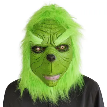 Grinch Jõulud Mask Rohelise Karusnaha Koletis Cosplay Masque Halloween Kostüümid Kogu Nägu Anime Lateks Peakatted Kinnas Roheline Grinch Mask