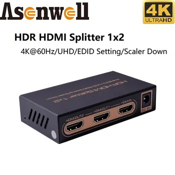 HDMI Splitter 4K@60Hz UHD HDR Scaler Alla 1x2 HDMI-ühilduvate Splitter, 1 Sisse 2 Välja HDCP2.2 HDMI 2.0 4:4:4 18Gbps Cascade Funktsioon
