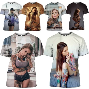 HOXIXIB 3D Print Seksikas Tüdrukud Fashion Tattoo Mehed Tshirt Body Art Bikiinid Värvikas Maali Ilu Mudel Hentai Vabaaja Naiste T-Särk