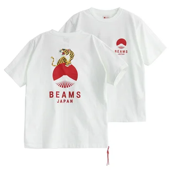 Jaapani Stiil tiigriaasta Originaal Puuvill Fujiyama Punane Köis Trükitud Lühikesed Varrukad Meeste ja Naiste Suvised Valged Lotendav T-särk 0