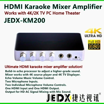 Kaasaskantav Digitaalne Stereo Audio Echo Süsteemiga Masin, HDMI Karaoke Mikser Võimendi koos 2Mics Töötab 4K/2K TV PC kodukino 0