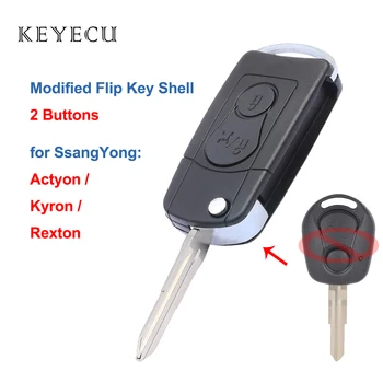 Keyecu Kohandatud Flip Remote Auto Key Shell Juhul katteraam 2 Nupud SsangYong Actyon Kyron Rexton
