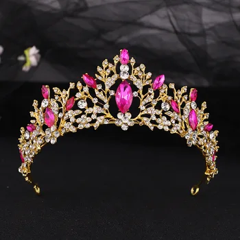 KMVEXO Pulm Crown Pruudi Headpiece Roosi Värvi Rhinestone Crystal Diadem Kuninganna Crown Princess Tiaras Pulmad Juuksed Ehted