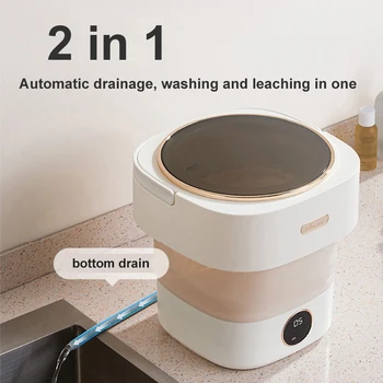 Kokkuklapitavad Pesumasin 8.5 L Suure Mahutavusega Mini Kaasaskantav Pesu Vanni 2 in 1 Automaatne Tühjendamine Sokid Aluspesu Pesumasin 1