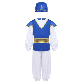 Lapsed Poisid Araabia Prints Kostüüm Riided Tops koos Püksid, Vöö, Mütsi Komplekt Halloween Kleit Up Cosplay Karneval Teemastatud Pool Komplekt