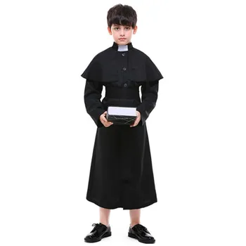 Laste Poiss Religioosne Preestri Rüü Kostüüm Varjata Musta Rüü Lapsele Halloween Purim Karneval Cosplay Kostüümid