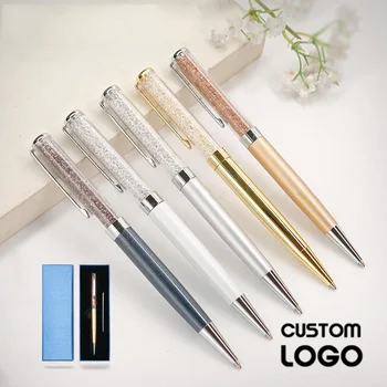 Loominguline Crystal Pen Custom Logo Diamond Pastapliiatsid Kirjatarvete Kingitus Kasti Täitke Kontori Koolitarbed Laser Kiri
