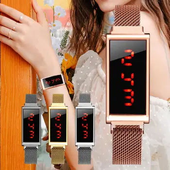 Mood LED Touch Digitaalse Naiste Vaata Luksus Rose Gold Magnet Rihm Watch Kleit Quartz Watch Naiste Kell Relogio Feminino