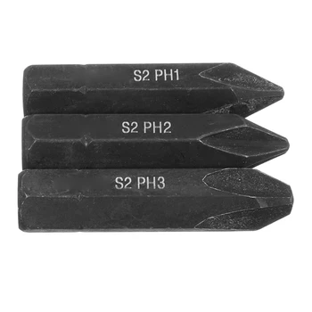 Must 8mm S2 Legeeritud Terasest Kruvi Mõju Bit Tugev Magnet-Bit kulumiskindel PH1 / PH2 / PH3 3 Tükki Sätestatud Vahendeid, 4