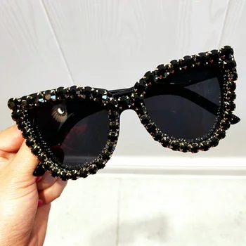 Must Crystal Naiste Päikeseprillid Cat eye Vintage päikeseprillid Luksus päikeseprillid naistele Liiga Mood Varju Gafas UV400