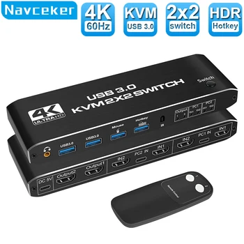Navceker HDMI-ühilduvate KVM Switch 4K 60Hz 2-Port Dual Monitor USB 3.0 KVM Switch 1080P USB KVM Switcher HDMI USB 3.0 port