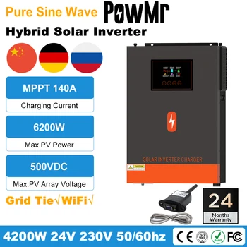 POWMR Grid Tie Solar Inverter Puhas Siinus 24V Võrku Hybrid Inverter MPPT 140A 230V Max Pv Massiivi Võimsus 6200W Kaasaskantav 500Vdc