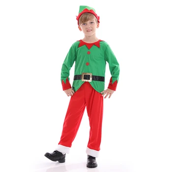 Roheline Santa Elfi Kostüüm Poistele Jõulud Kostüüm Santa Elf Cosplay Varustus Lapsed Xmas Riided Müts