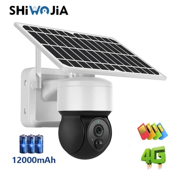 SHIWOJIA Mini Solar Kaamera 4G /Wifi PTZ 1080P 4X Zoom IP66 Cctv Turvalisus Väljas Traadita Aku Video 2 Viisil Rääkida Järelevalve