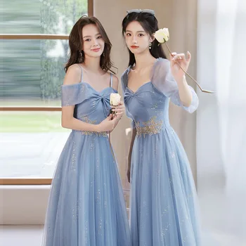 Sinine Pruutneitsi Kleit Elegantne Prantsuse Õhtul Gonws 4 Styls Läikiv Appliqué Klassikaline Tülli Pulmad Külaline Kleit 2022