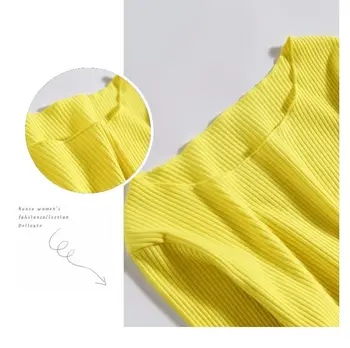 Solid Color Kudumise Naiste T-Särk Poole Varruka Naine Vabaaja Topid Lühikeseks, Põletatud Varrukad T-särk Naiste Suve O-Kaeluse Tops 2