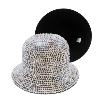 Talvine Naiste Bling Rhinestone Kopp Müts Lihtne Lai Serv Tunda Panama Täis Teemant, Reguleeritav Jazz Mütsid hulgimüügi UUS