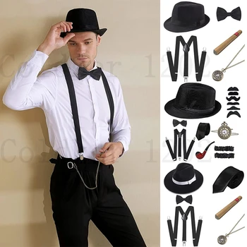 Tasuta Laeva Halloween 1920 Mens Gatsby Gangster Tarvikute Komplekt Panama Müts Suspender kikilips 20s Suur Gatsby Cosplay Tarvikud 0