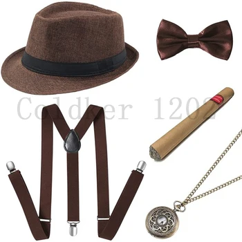 Tasuta Laeva Halloween 1920 Mens Gatsby Gangster Tarvikute Komplekt Panama Müts Suspender kikilips 20s Suur Gatsby Cosplay Tarvikud 1