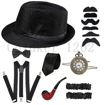 Tasuta Laeva Halloween 1920 Mens Gatsby Gangster Tarvikute Komplekt Panama Müts Suspender kikilips 20s Suur Gatsby Cosplay Tarvikud 2
