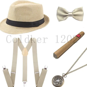 Tasuta Laeva Halloween 1920 Mens Gatsby Gangster Tarvikute Komplekt Panama Müts Suspender kikilips 20s Suur Gatsby Cosplay Tarvikud 3