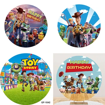 Toy Story Teema Poole Lapse Dušš Lapsed Poisid Foto Kohandatud Sünnipäeva Taustaks Polüester Kohandatud Ringil Fotograafia Taust