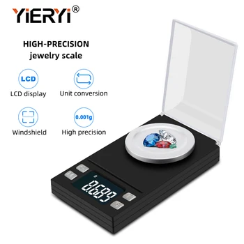 Yieryi Elektroonilise Skaala LCD Digitaalne Skaala 0.001 g Täpsusega Meditsiin Ehted Karat Skaala 10g / 20g / 50g / 100g Tasku Skaala 0