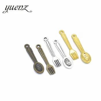 YuenZ 30pcs Metallist Võlusid Antiikne Hõbe värvi Lusikas-Kahvel Võlusid Ripats Ehted Järeldused DIY Crafts 24*6mm J203